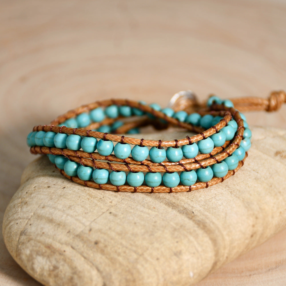 Wholesale Vintage hand-woven turquoise beaded bracelet rope women's multi-layer ethnic style winding bracelet