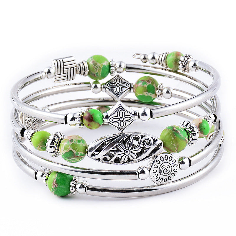 Wholesale Bohemian Multi-layer Imperial Stone Wrapped Four Layer Natural Stone Bead Wrapped Bracelet