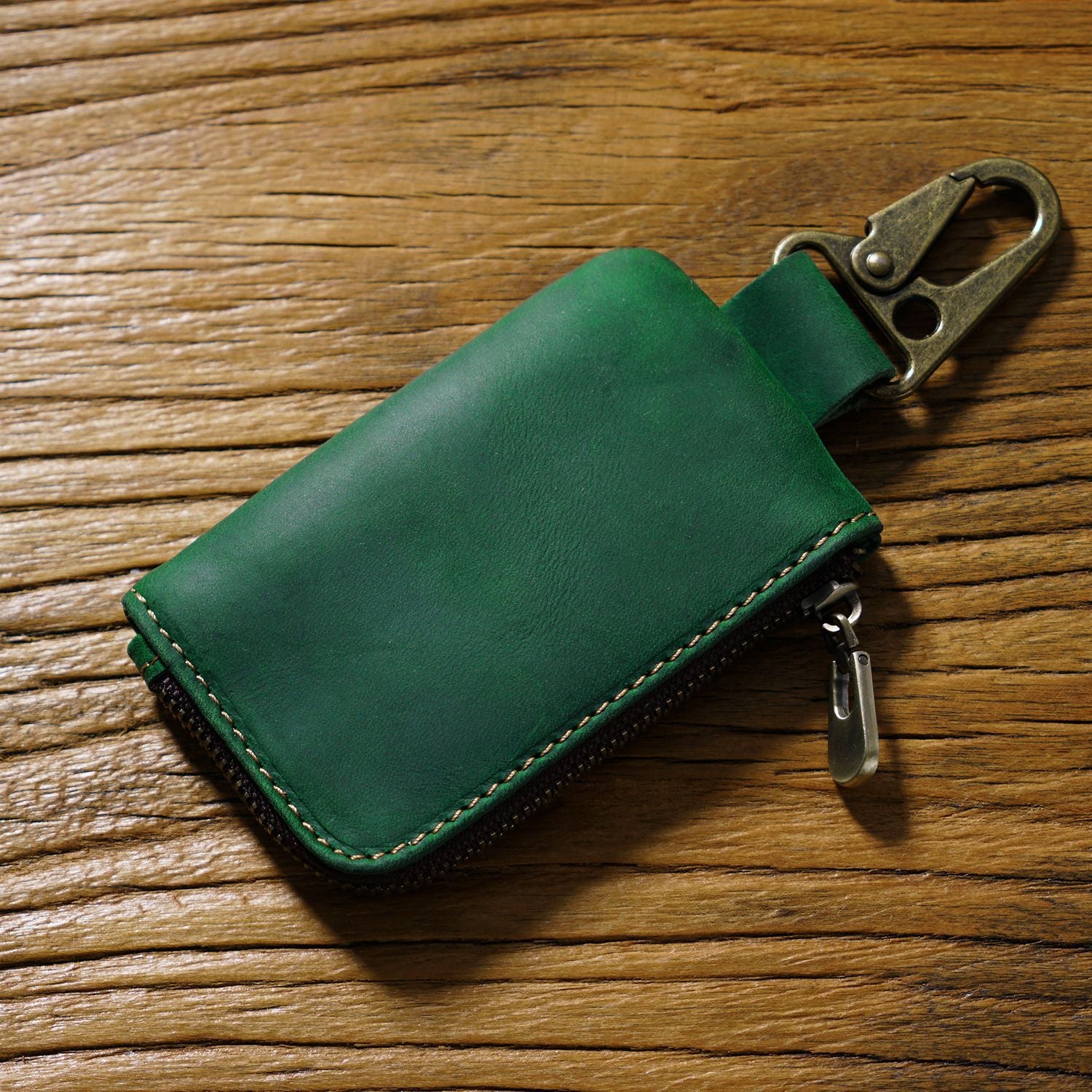 Wholesale Cowhide Waist Hanging Portable Zipper Storage Bag Leather Keychain