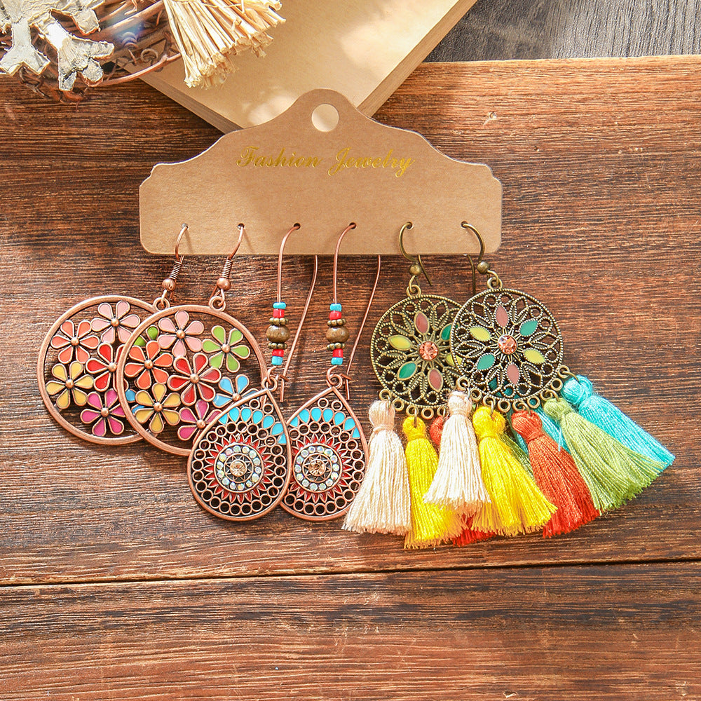 Wholesale Trendy Bohemian Retro Earring Set Silver Tone Turquoise Zinc Alloy With Ethnic Bird Motif Fashion Accessory For Gift And Resale