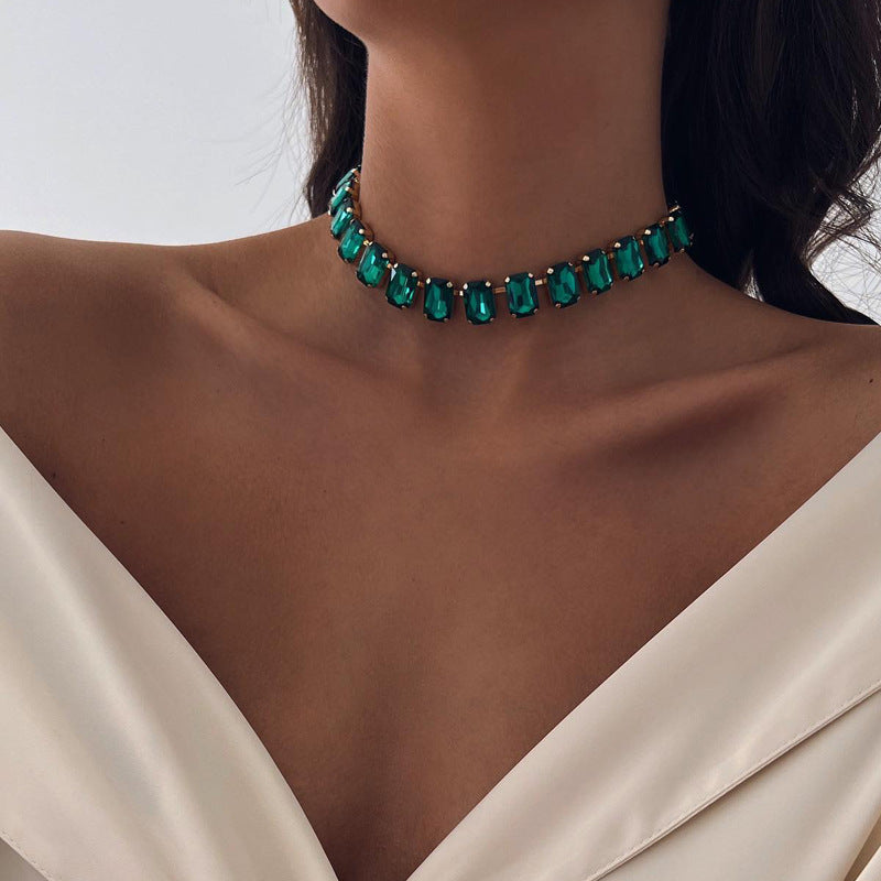 Wholesale Green Diamond Luxury Exaggerated Full Diamond Clavicle Necklaces