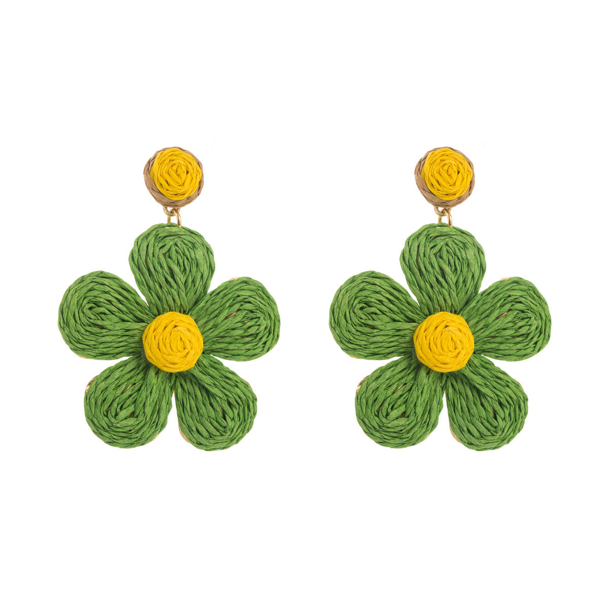 Wholesale Colorful Raffia Braided Flower Earrings