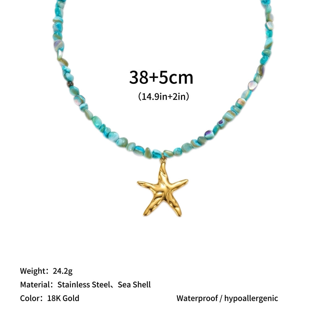 Wholesale  Bohemian Style Stainless Steel Titanium Steel Pendant Natural Shell Necklace