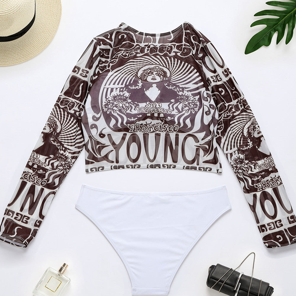 Wholesale Split Long Sleeve Mesh Sunscreen Swimwear