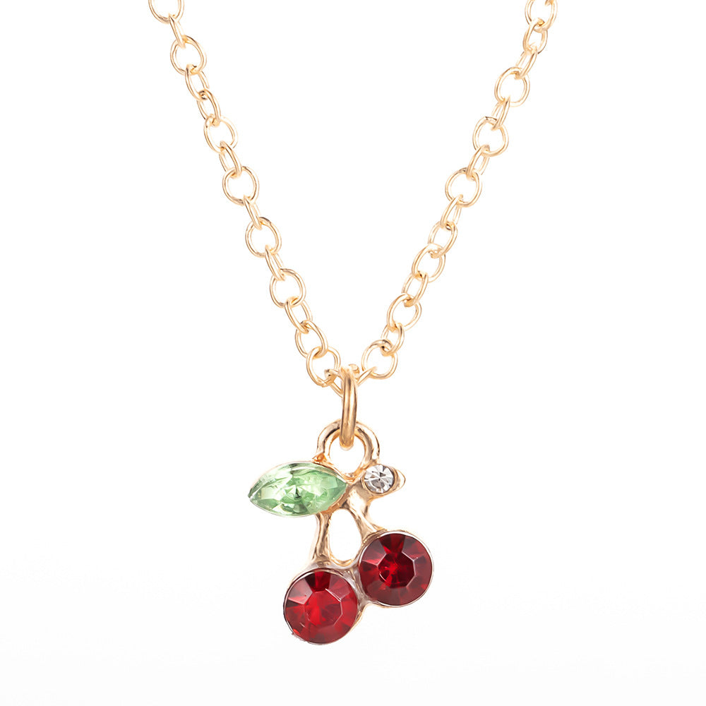 Wholesale cute rhinestone red cherry necklace