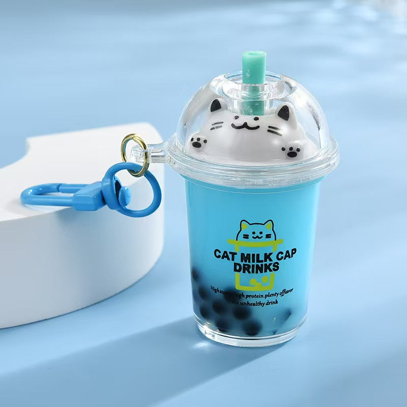 Wholesale Acrylic Creative Cute Milk Tea Cup Cat Bubble Tea Keychain