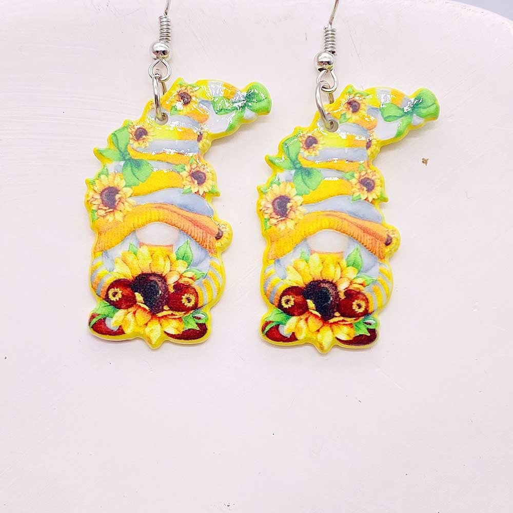 Wholesale Christmas Double Sided Printing Hat Gnome Acrylic Earrings