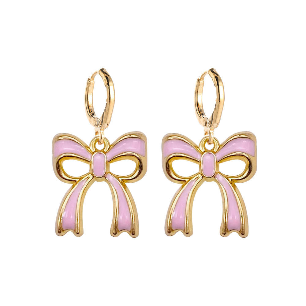 Wholesale Oil-spray colored bow pendant Valentine' s Day earrings