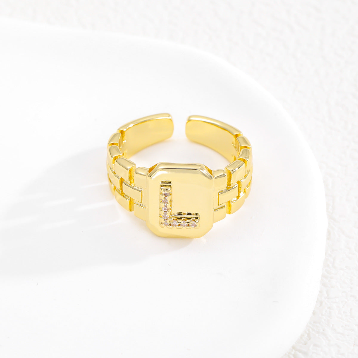 Wholesale Gold plated letter series open ring