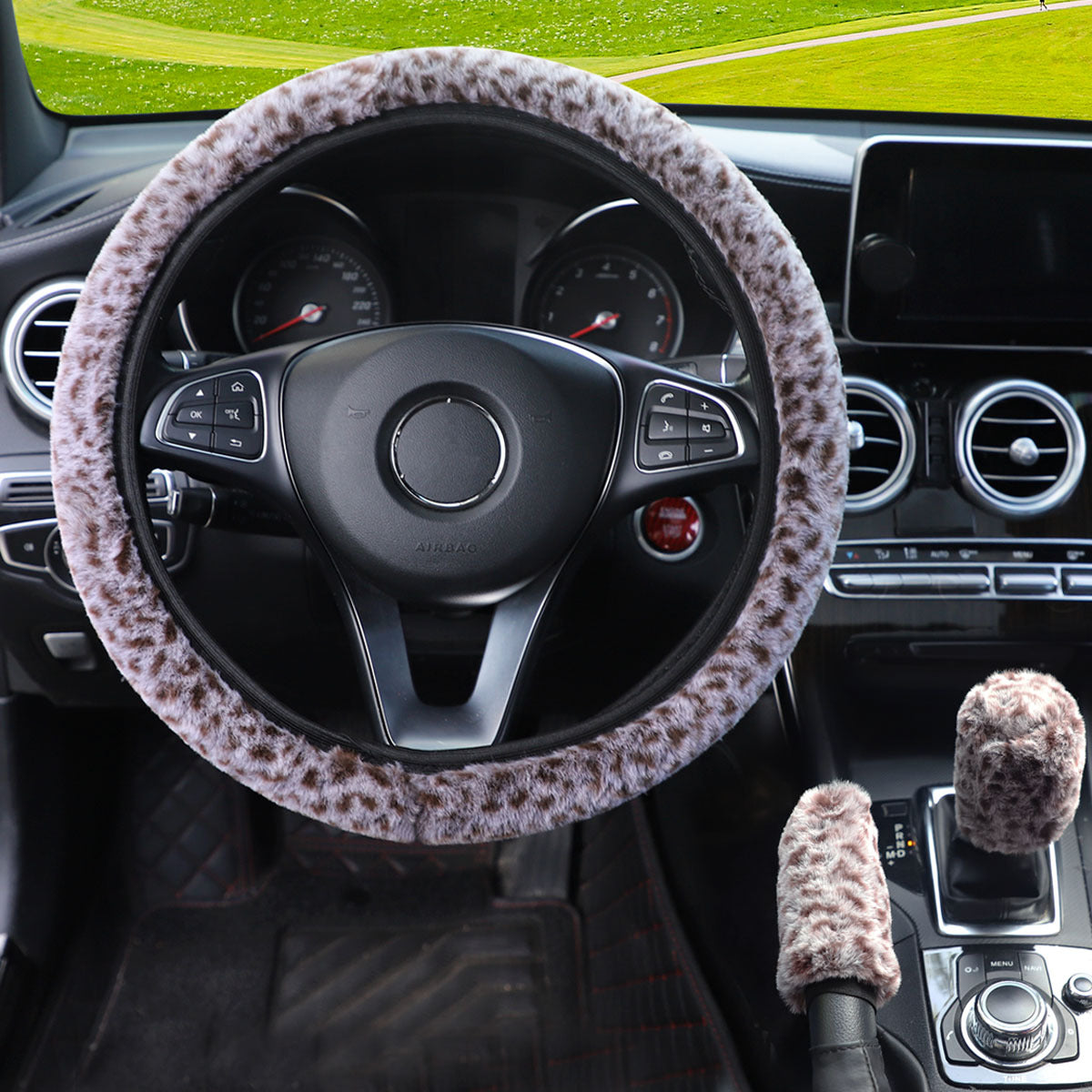 Wholesale Leopard Print Plush Elastic Band Without Inner Ring Car Steering Wheel Cover