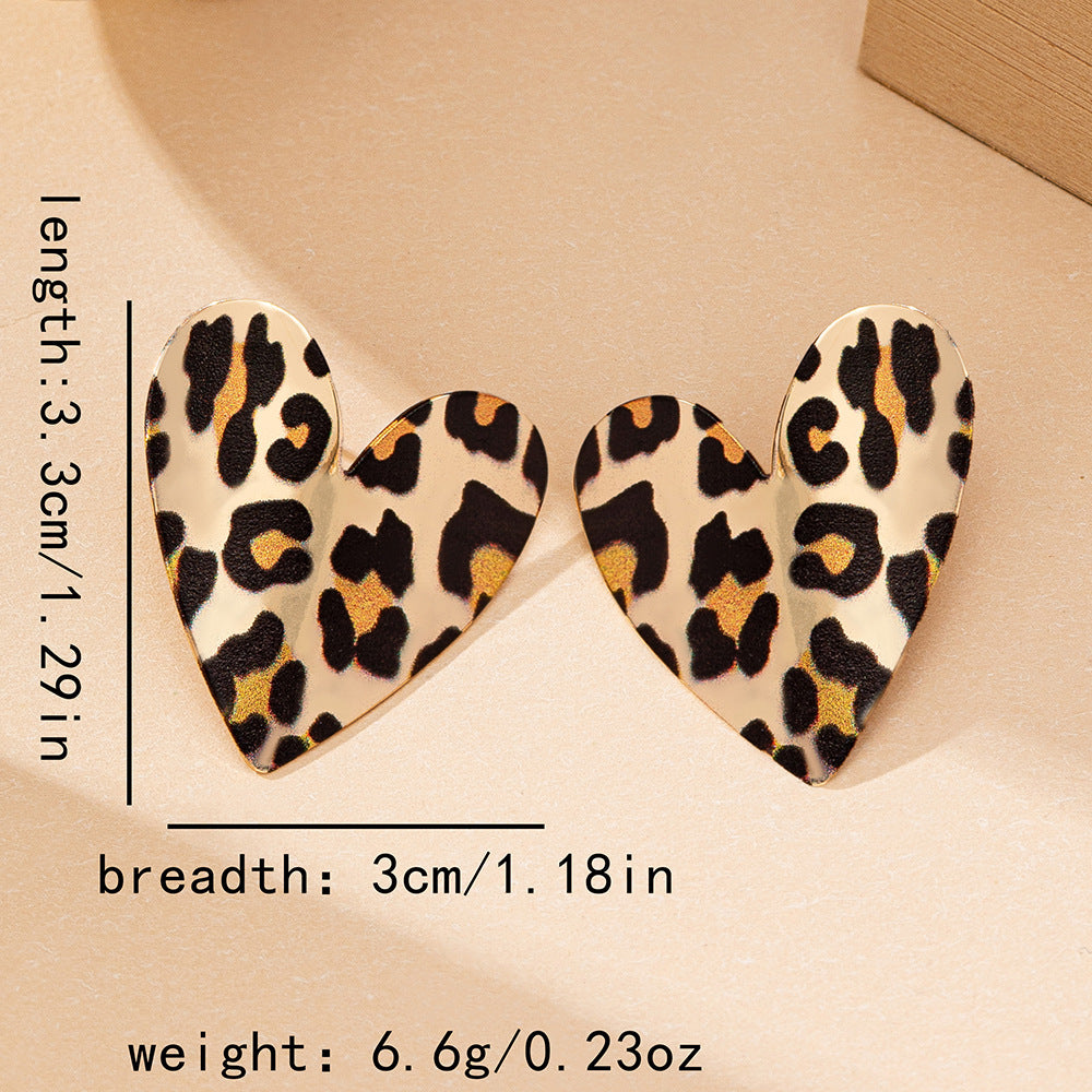 Wholesale European and American Cross-border Trend Autumn and Winter Printing Leopard Print Love Exaggerated Niche Design Valentine's Day Gift Earrings