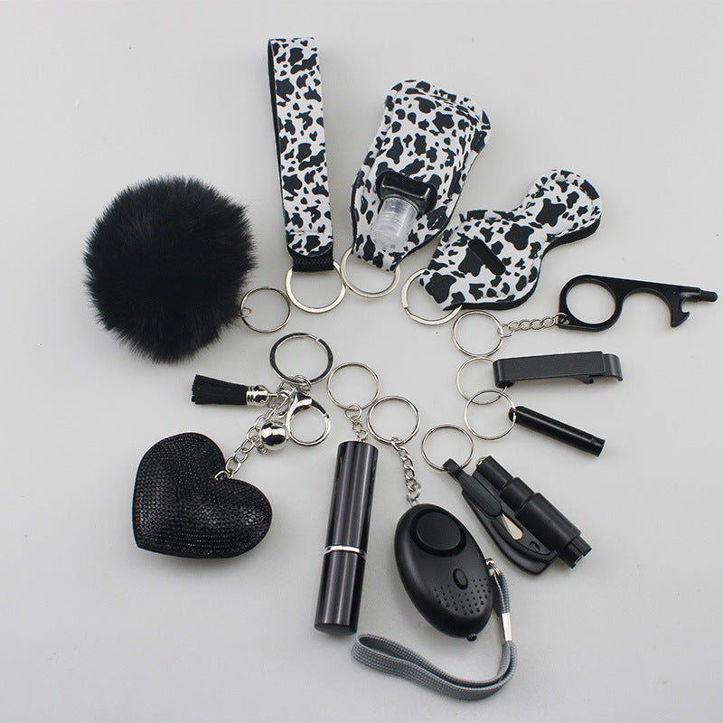Wholesale Rhinestone Love Lipstick Set Bottle Opener Hair Ball Whistle Keychain Set