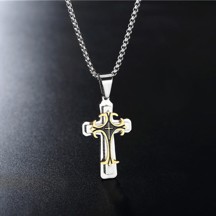 Wholesale Stainless Steel Titanium Steel Vintage Multi-layer Cross Necklace
