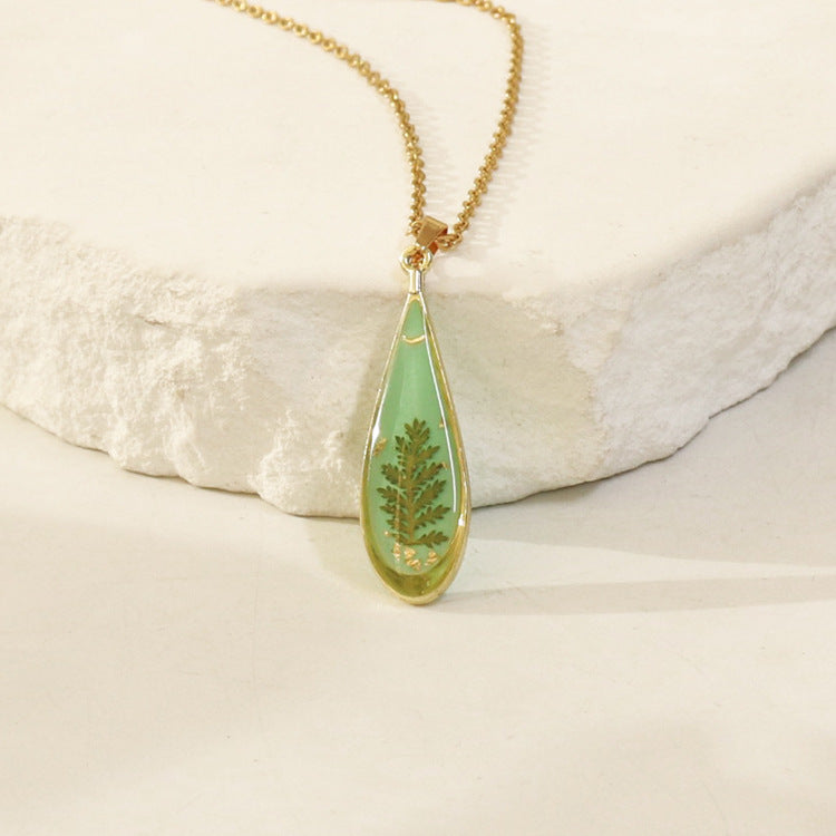 Wholesale 6pcs Resin Colored Dried Flower Pendant Water Drop Necklace