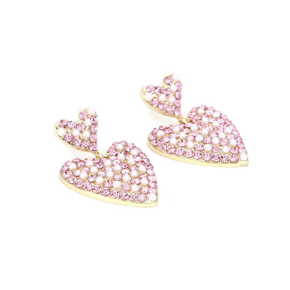 Wholesale  Love Inlaid Pearl Diamond Alloy Earrings