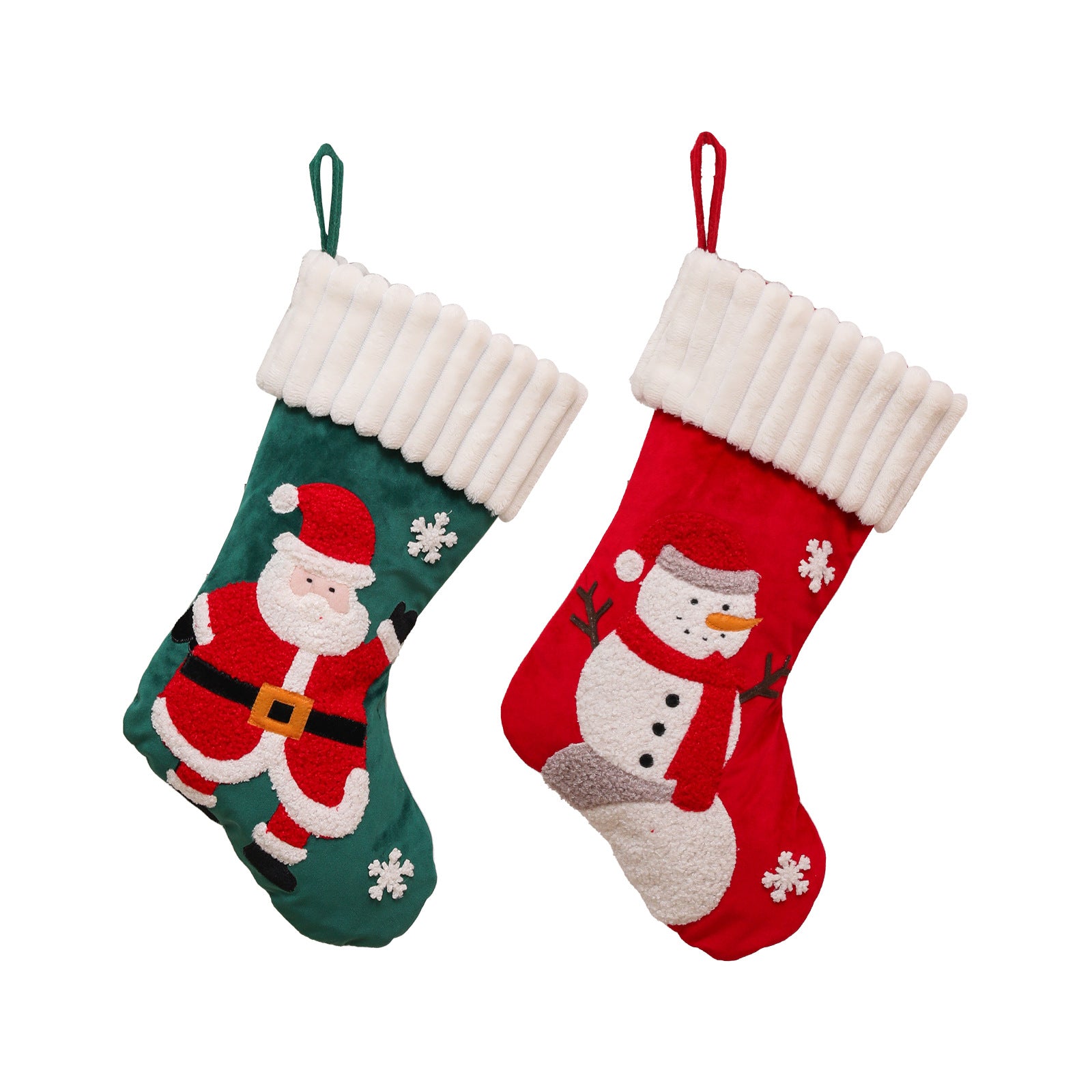 Wholesale Christmas Large Size Fabric Embroidered Snowman Christmas Stockings Decorative Socks