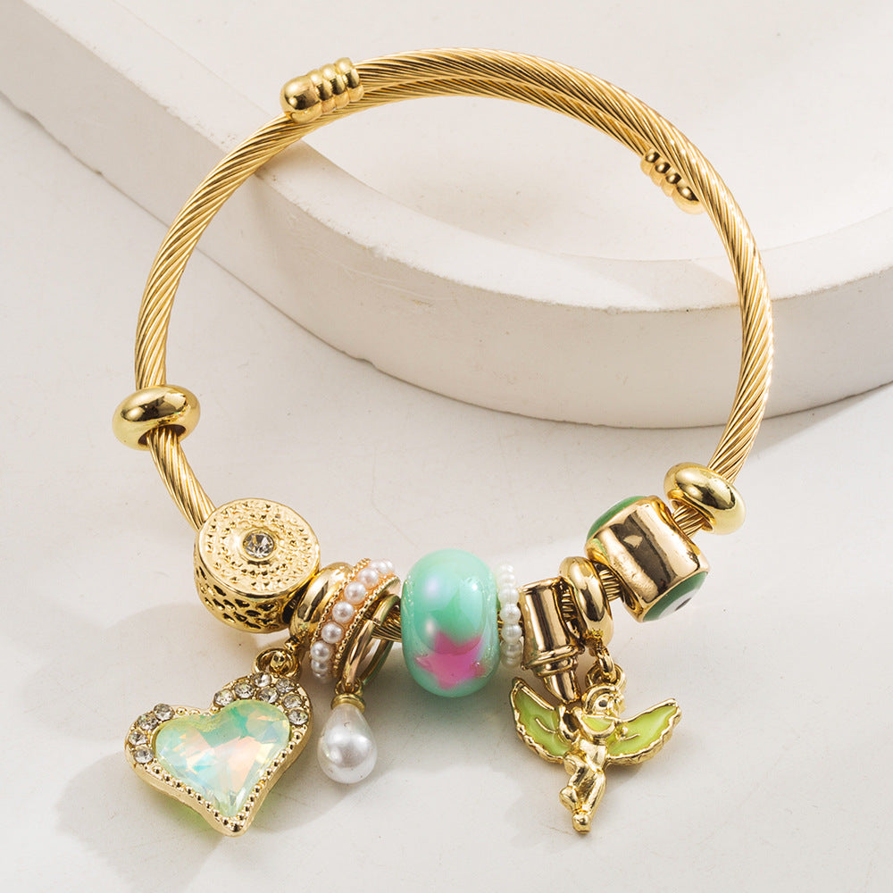 Wholesale Golden bead love angel adjustable  Stainless Steel Bracelets