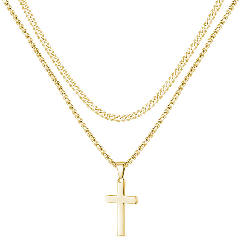 Wholesale Snake bone chain double layered cross pendant stainless steel necklace