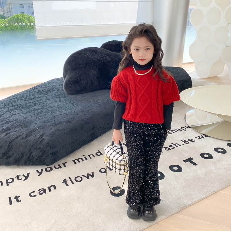 Wholesale Children's Sequined Casual Velvet Flared Pants