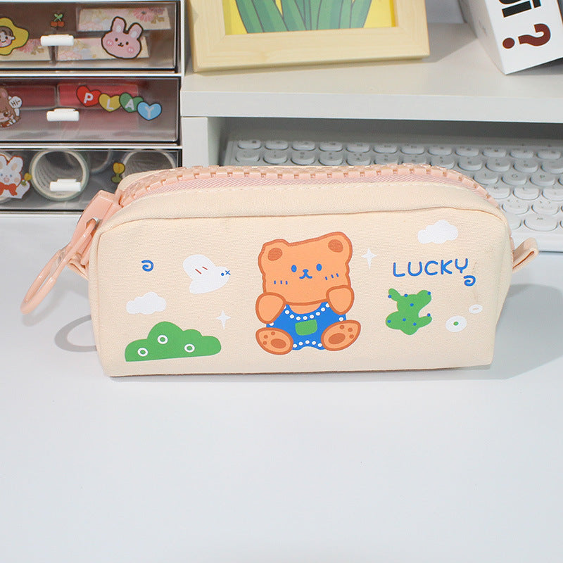 Wholesale Large Zipper and Large Capacity Cute Canvas Pen Bags