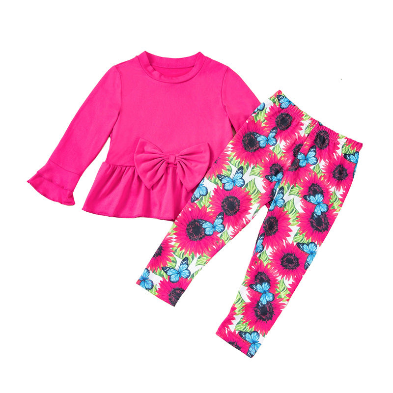 Wholesale Chic Girls 2 Piece Outfit Set Long Sleeve Top And Pants Korean Style Children S Clothing
