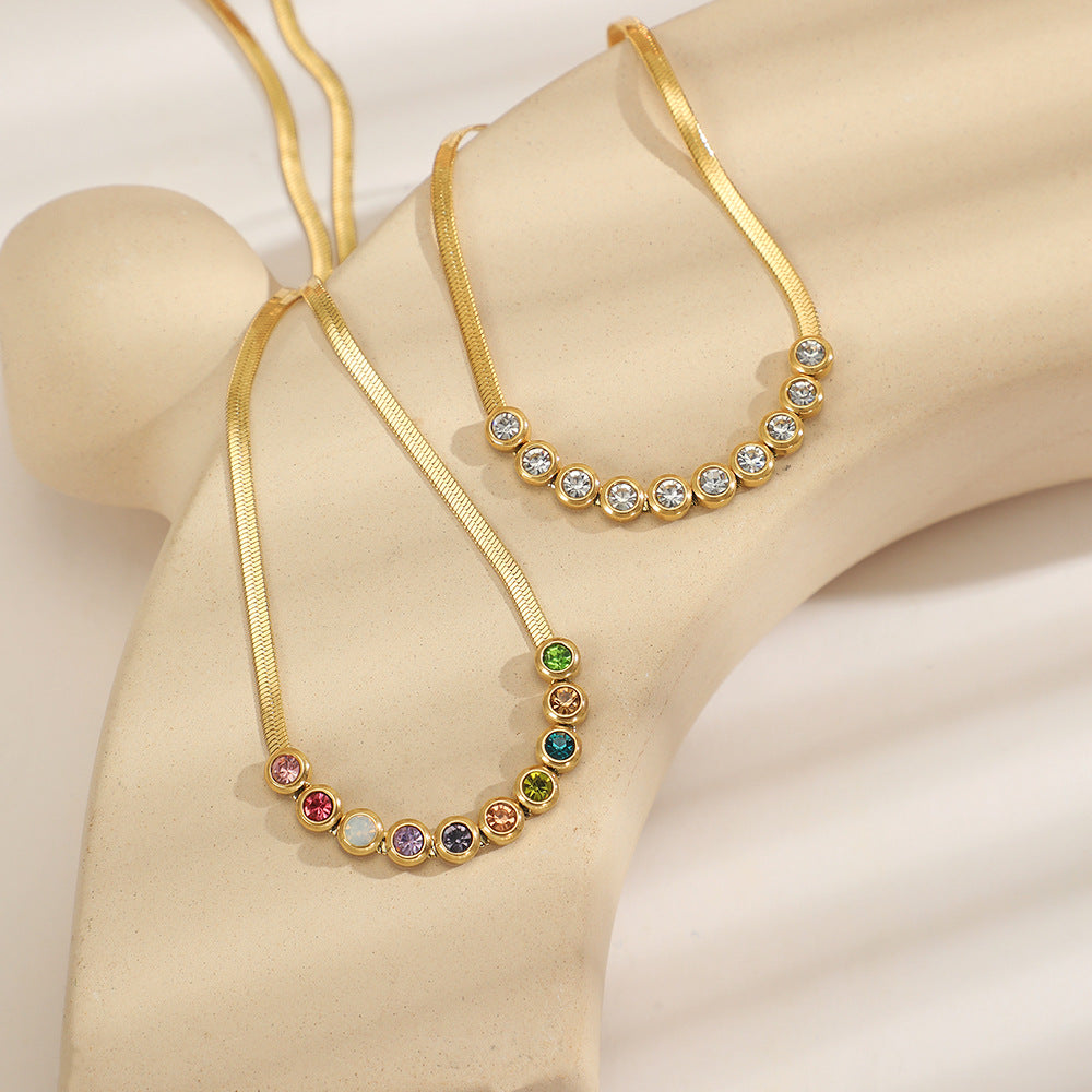 Wholesale Colored Diamond Stainless Steel Necklace 18K Gold Snake Bone Chain