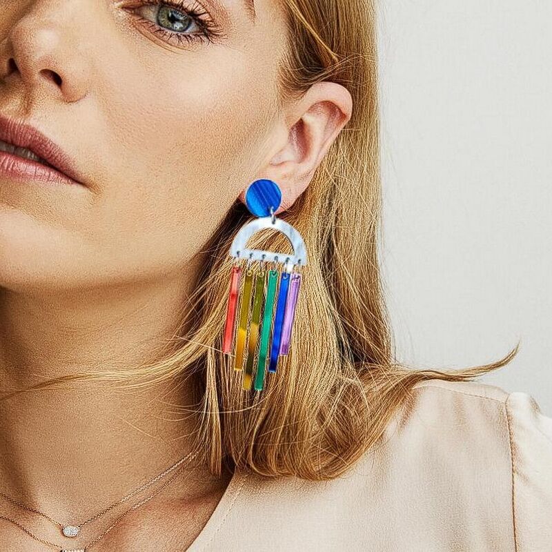 Wholesale Rainbow Tassel Acrylic Earrings