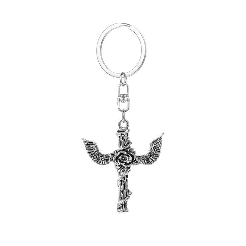 Wholesale Rose Wings Cross Keychain