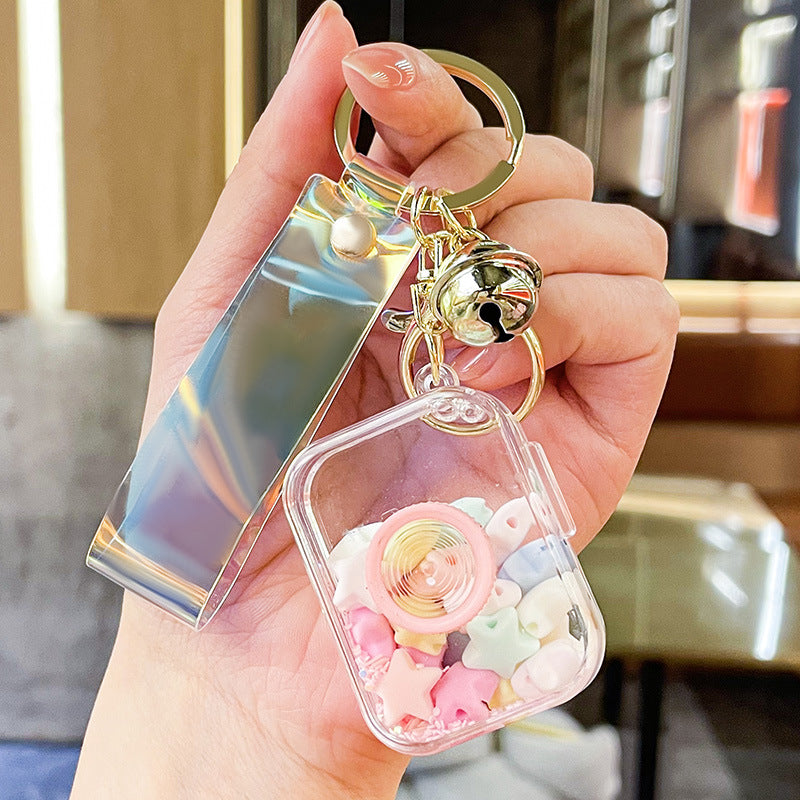 Wholesale Oil Floating Camera Quicksand Bottle Acrylic Keychain