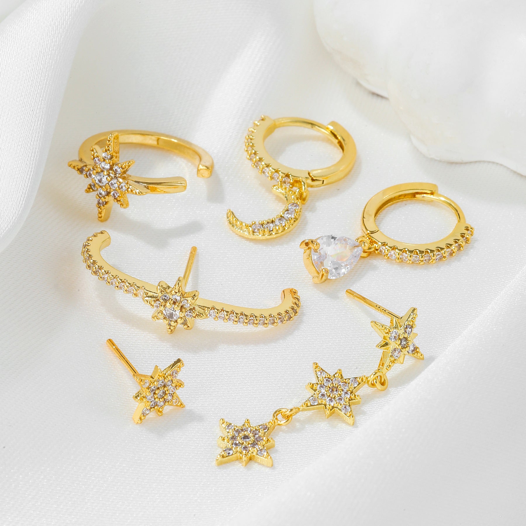 Wholesale Star Metal Moon Earrings Set