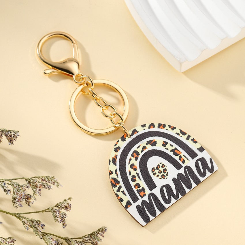 Wholesale Leopard Print Mama Letter Wooden Keychain