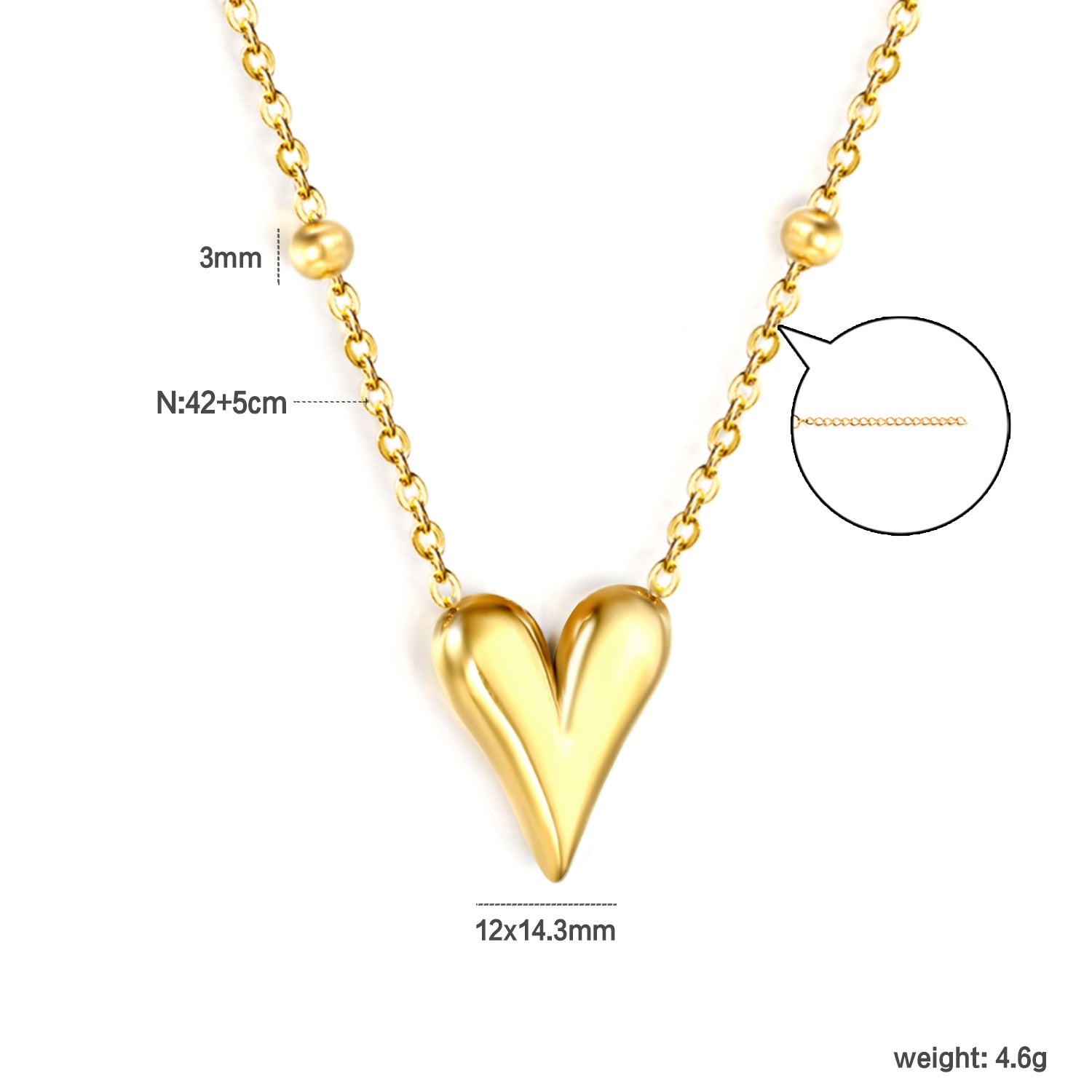 Wholesale 18k Gold-Plated Heart Pendant Stainless Steel Necklace