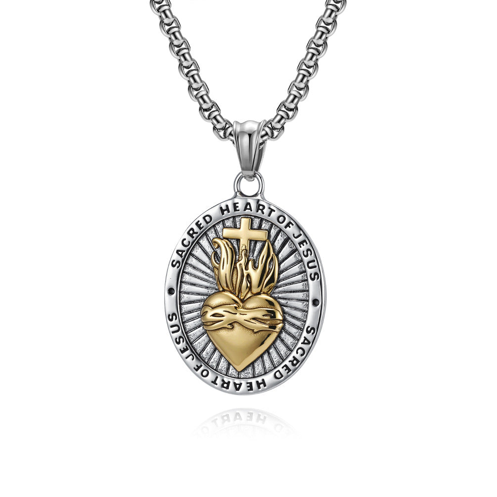 Wholesale Retro Sacred Heart Cross Necklace