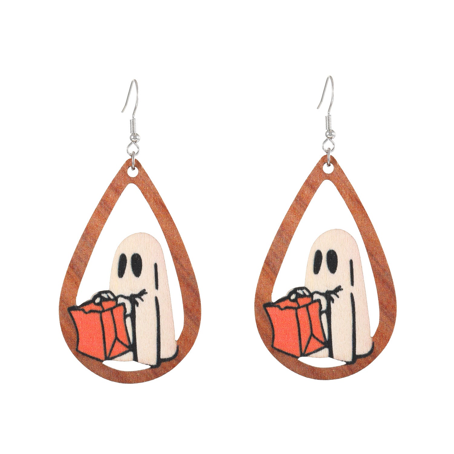 Wholesale Wooden  Earrings Pumpkin Maple Leaf Ghost Cat Hollow Drop Design Electroplated Chic Fashion Jewelry Accessory For Women