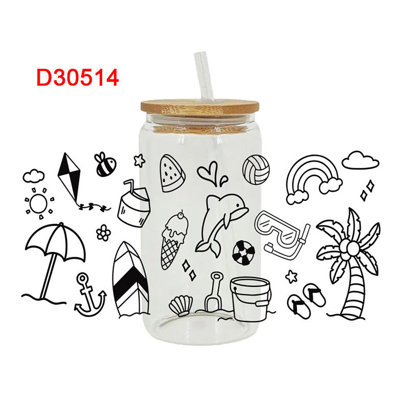 Wholesale Colorful outdoor camping series 16oz Cup UV DTF Wraps