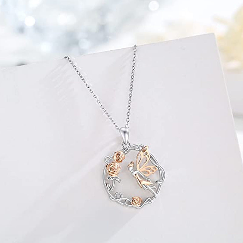 Wholesale Design sense personality exquisite round rose angel pendant clavicle necklace