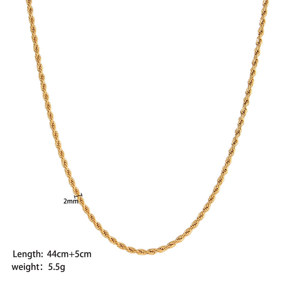 Wholesale Stainless Steel 18k Gold Hip-hop Fashion Twist Chain No Fading Titanium Steel Necklaces