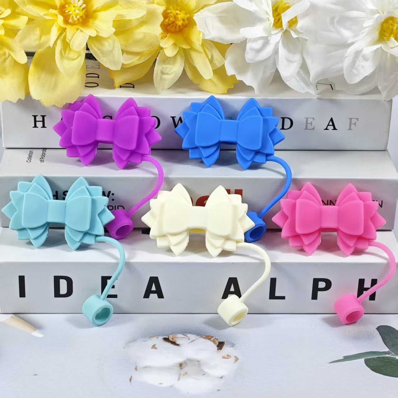 Wholesale 10pcs pink Bow Straw Tube Cap