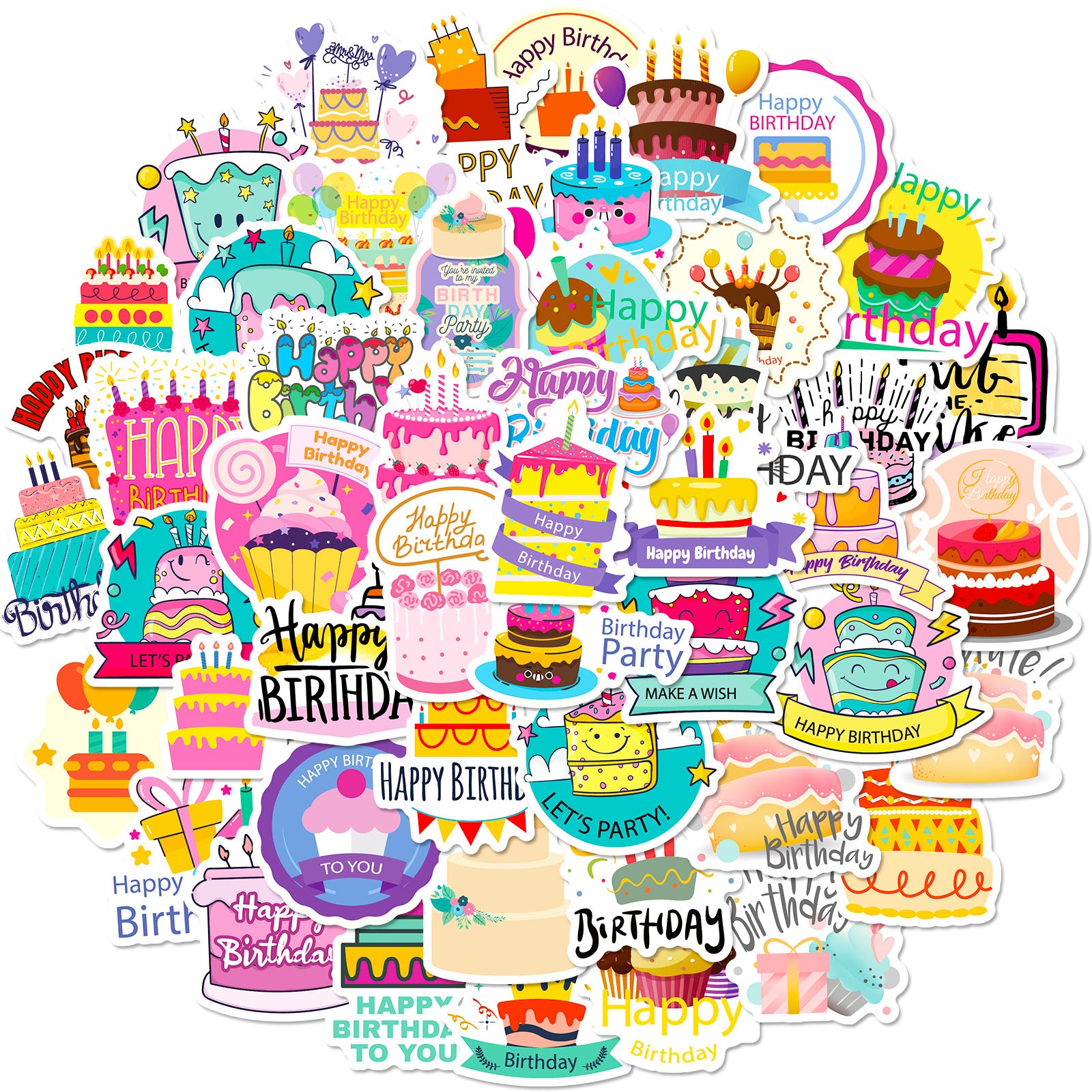 Wholesale 50pcs birthday cake stickers birthday wishes graffiti stickers DIY happy birthday stickers