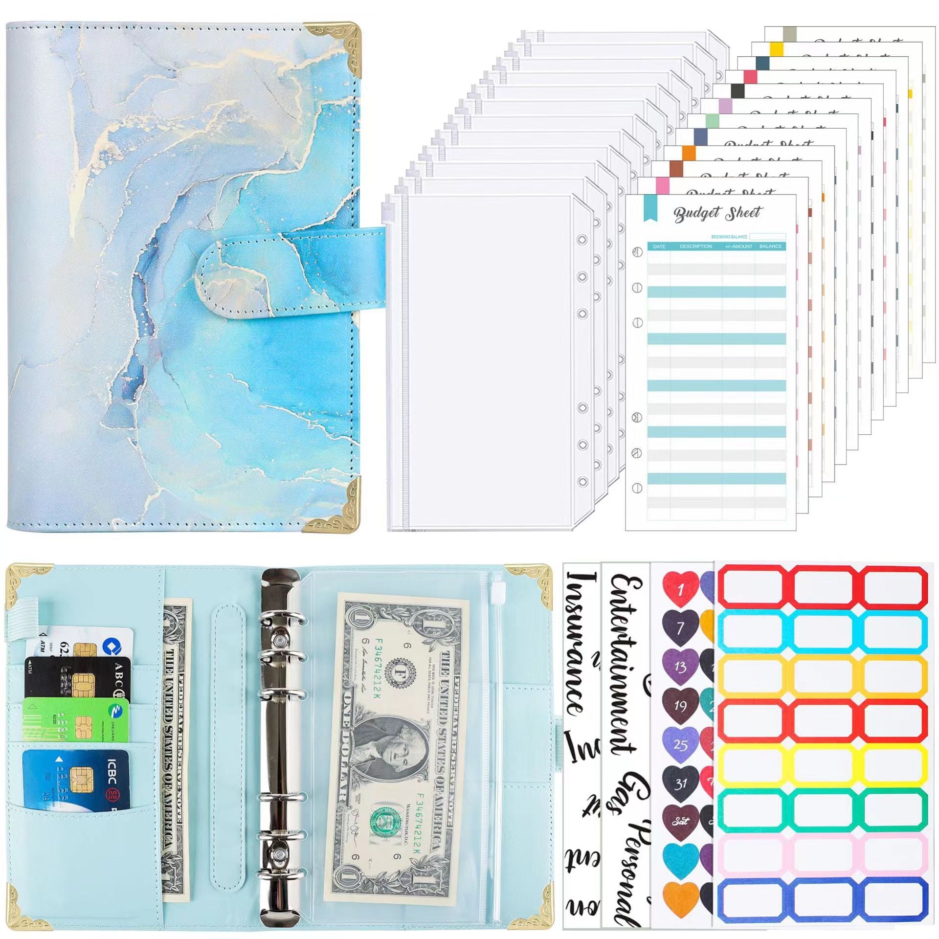 Wholesale A6 Loose Leaf Envelope PU Loose Leaf Ledger with Sticker Loose Leaf Notebook