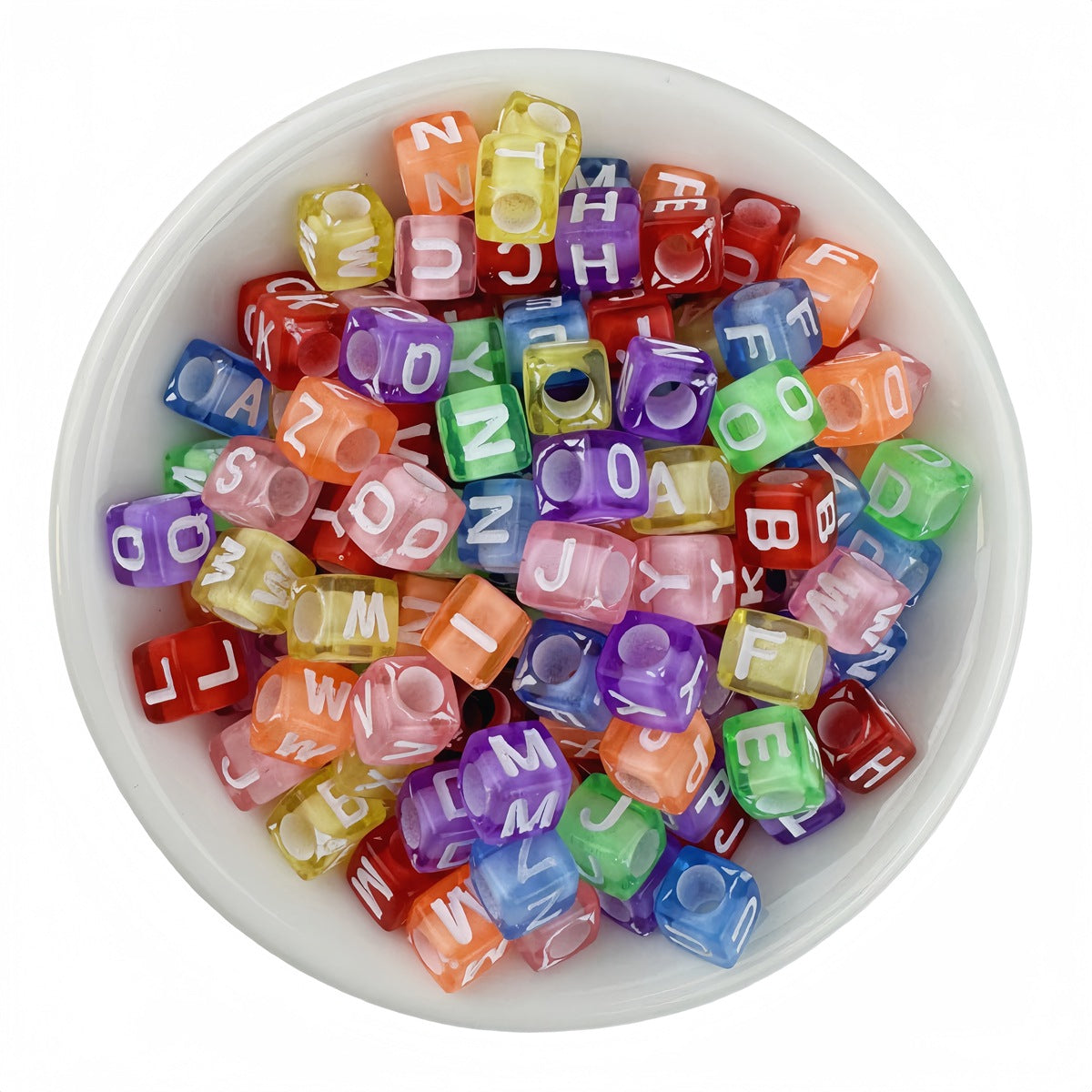 Wholesale 100pcs 6*6mm square letter beads transparent white monochrome acrylic  beaded material DIY jewelry accessories