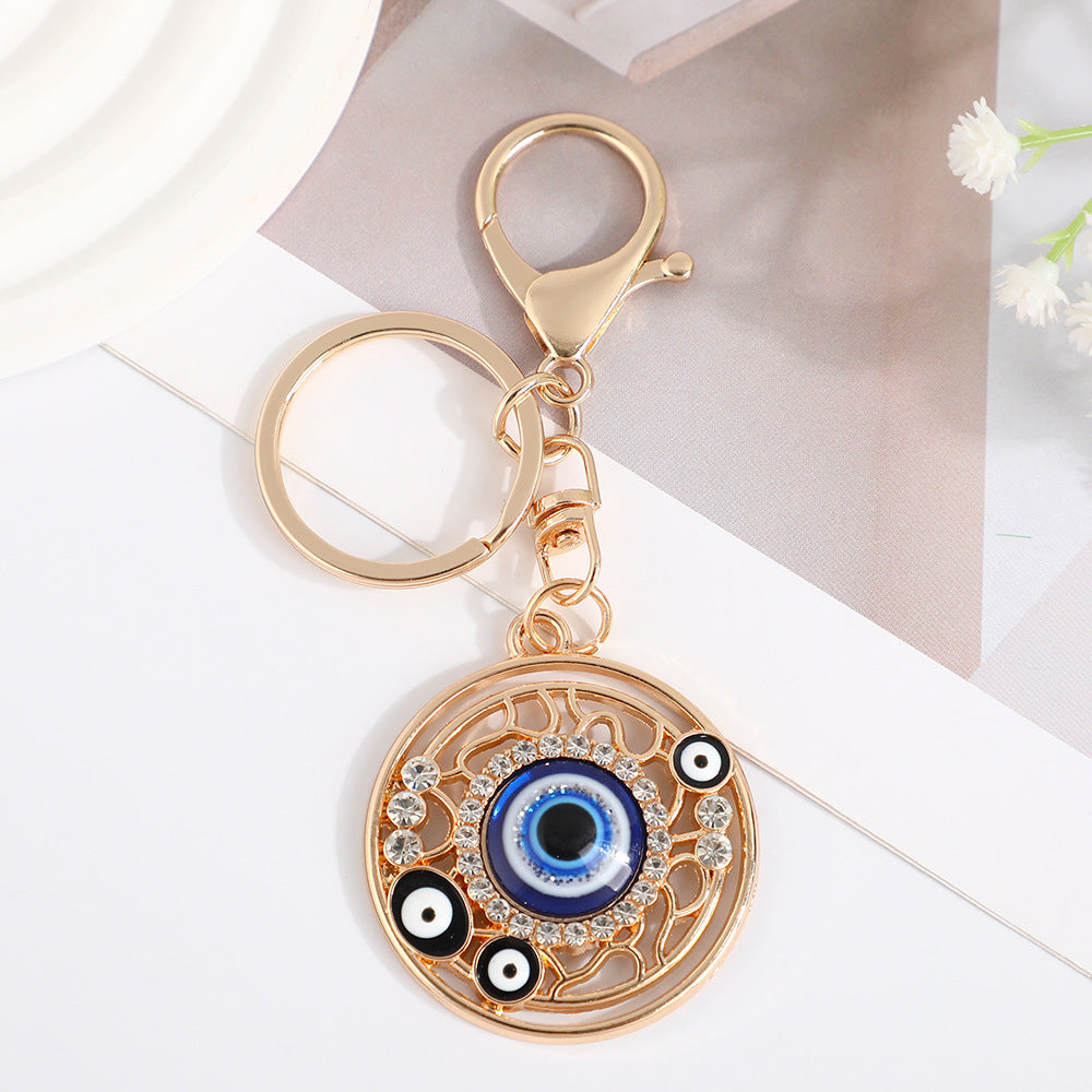 Wholesale Blue Devil' s Eye with Water Diamond Metal Keychain
