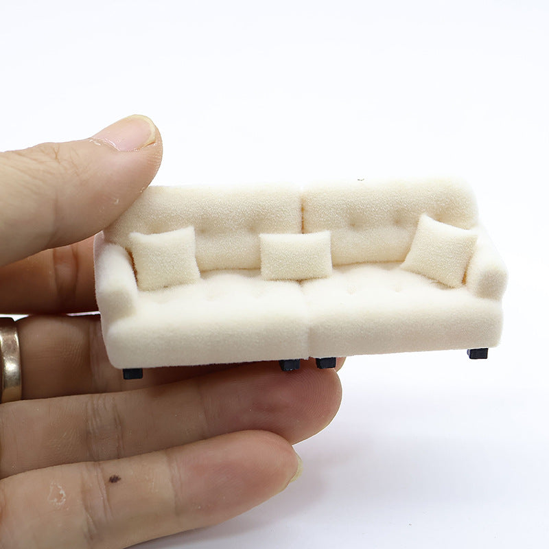 Wholesale  Miniature Doll Sofa Flocked Cream Style Doll Accessories