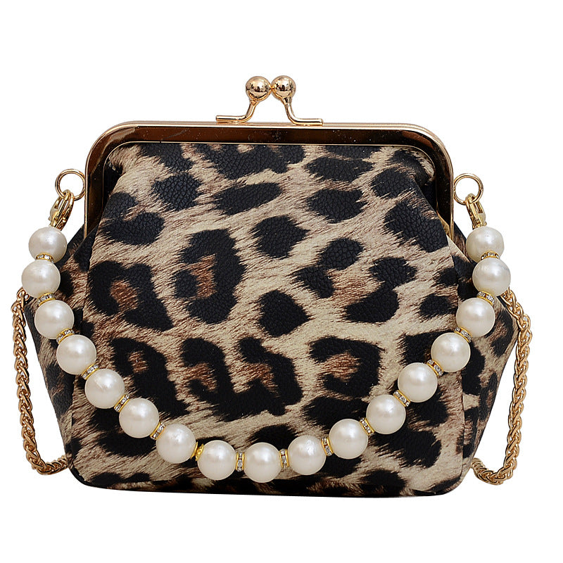 Wholesale Beaded Handheld Shell Bag Leopard Print PU Crossbody Bag