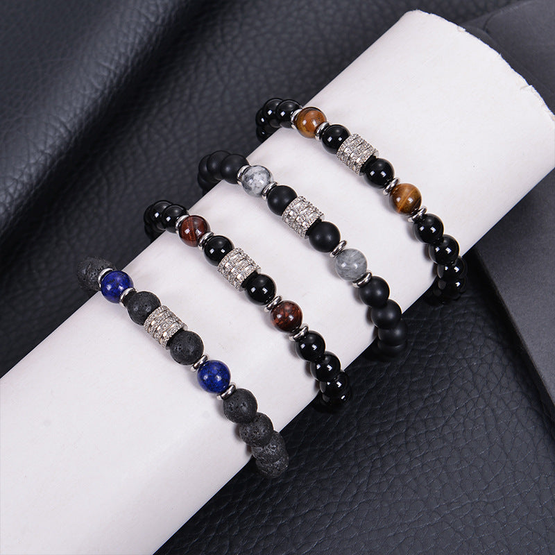Wholesale 8mm Frosted Stone Beaded Stainless Steel Bracelet for Men