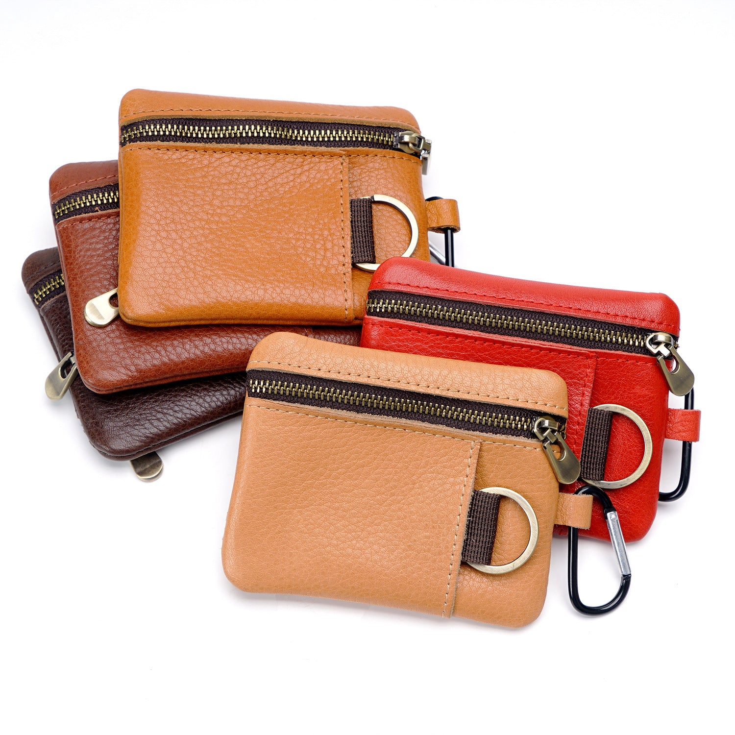 Wholesale Mini Zipper Cowhide Coin Purse Leather Keychain