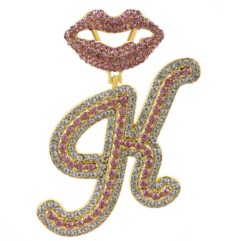 Wholesale Full Diamond Lips 26 Letters Pendant Necklace