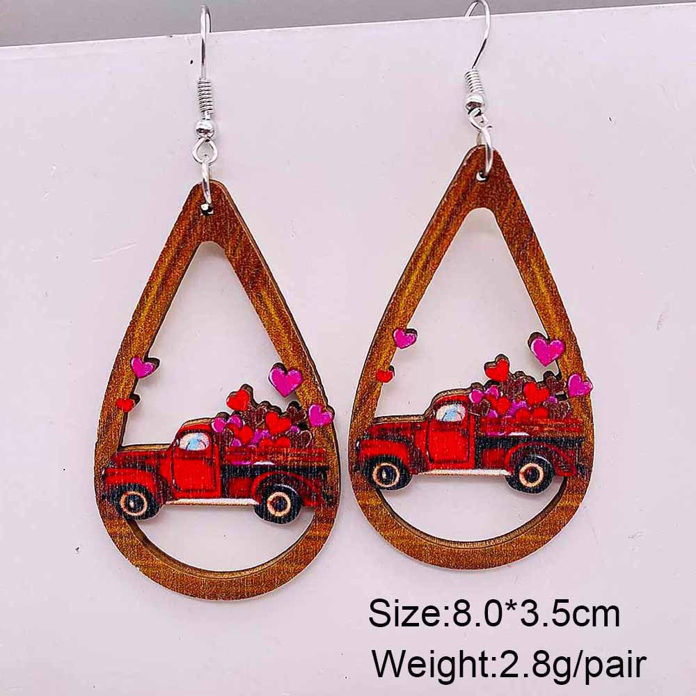 Wholesale Valentine's Day Cow Pink Love Truck Cross Wooden Earrings