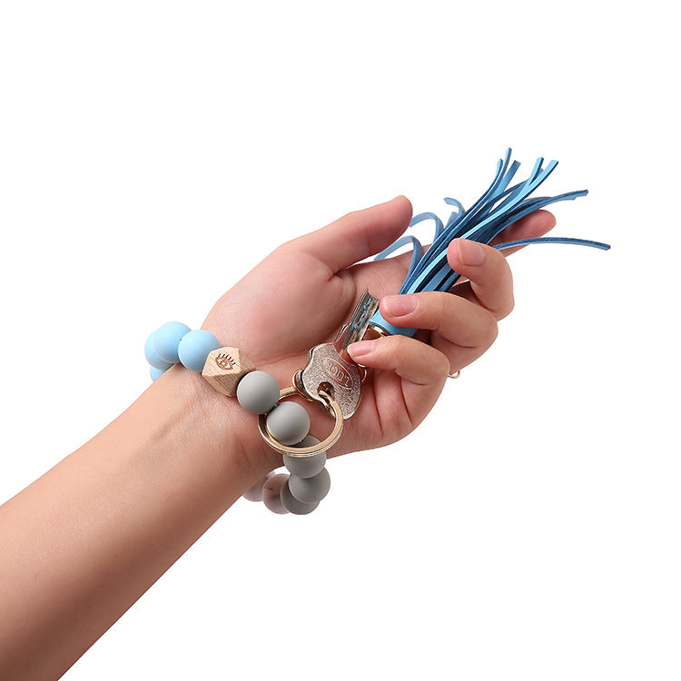 Wholesale Wooden Beads Silicone Beads Tassel Bracelet Keychain