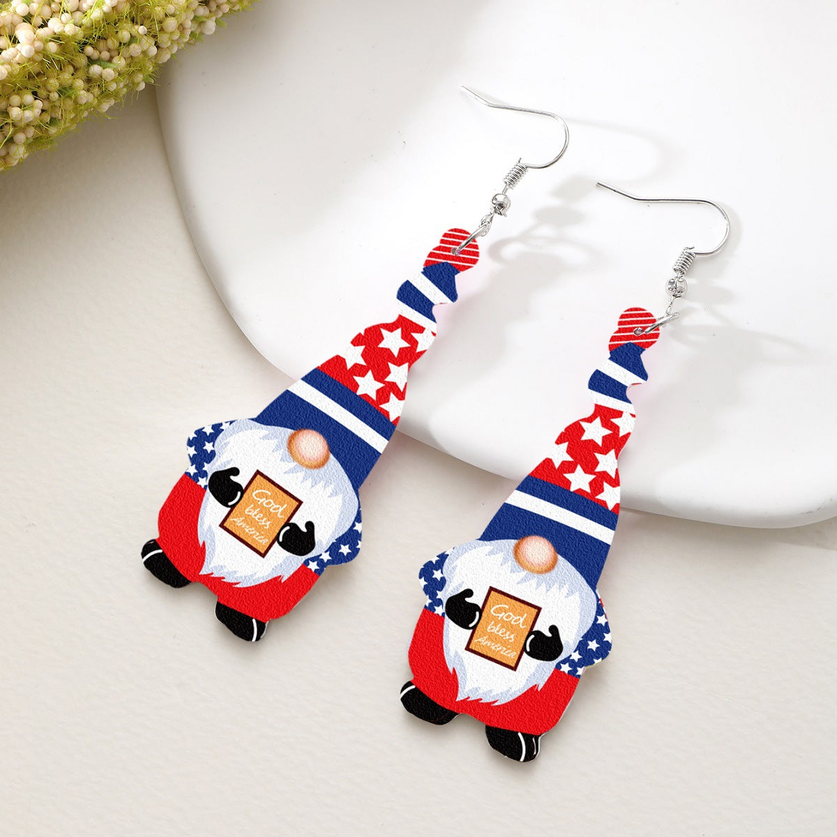 Wholesale Gnome Elf Stars and Stripes Leather Earrings